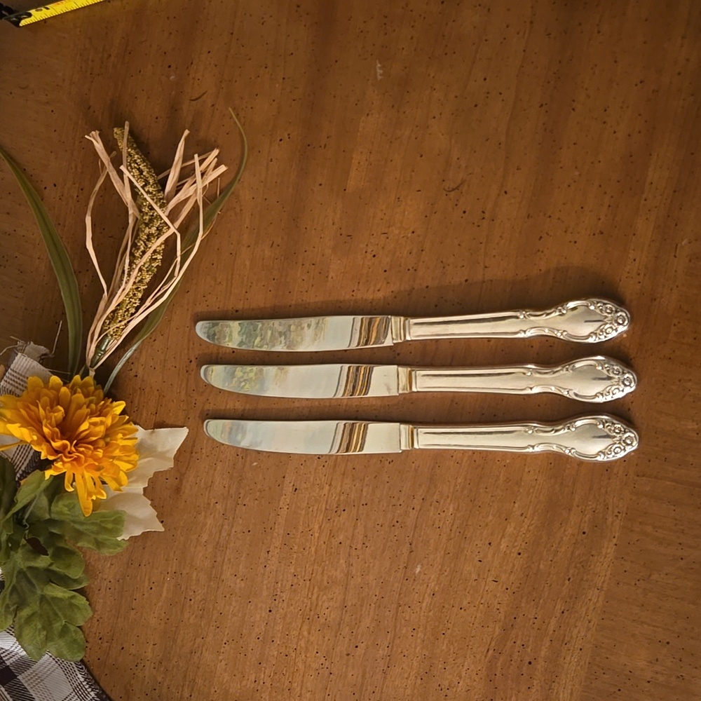 Vintage Rogers & Bro Silverplate Silvery Mist Dinner Knives x3
